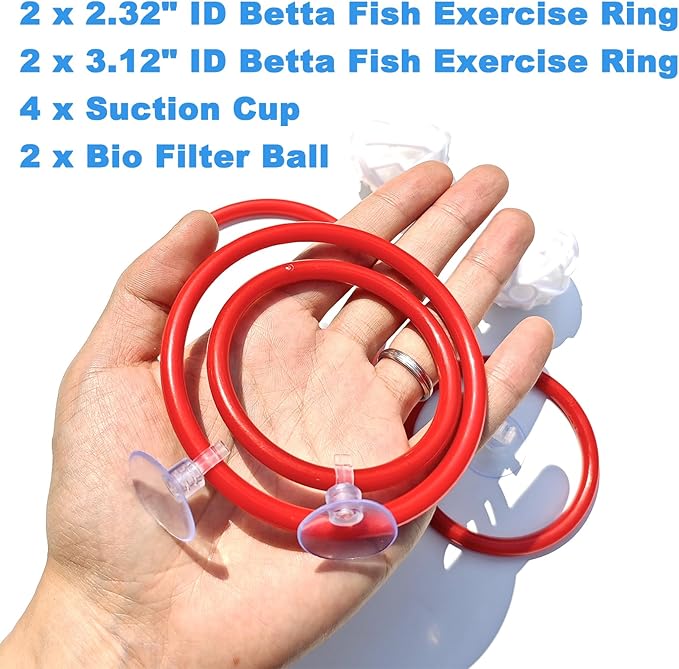 Betta Fish Toys - 4 Training Rings & 2 Bio Filter Balls, Beta Exercise Loop Toys and Nitrifying Balls Set, Betta Fish Tank Accessories Feeding Ring for Small Tank Decor Aquarium Water Conditioner