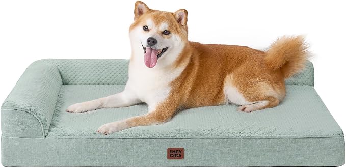 EHEYCIGA Memory Foam Dog Bed Large Size Dogs, Orthopedic Dog Bed Large with Washable Removable Cover, Waterproof Pet Sofa Couch with Nonskid Bottom, 36x27x6, Greyish Green | Washable Removable Cover, Waterproof Flat Pet Sofa Couch with Nonskid Bottom, ...