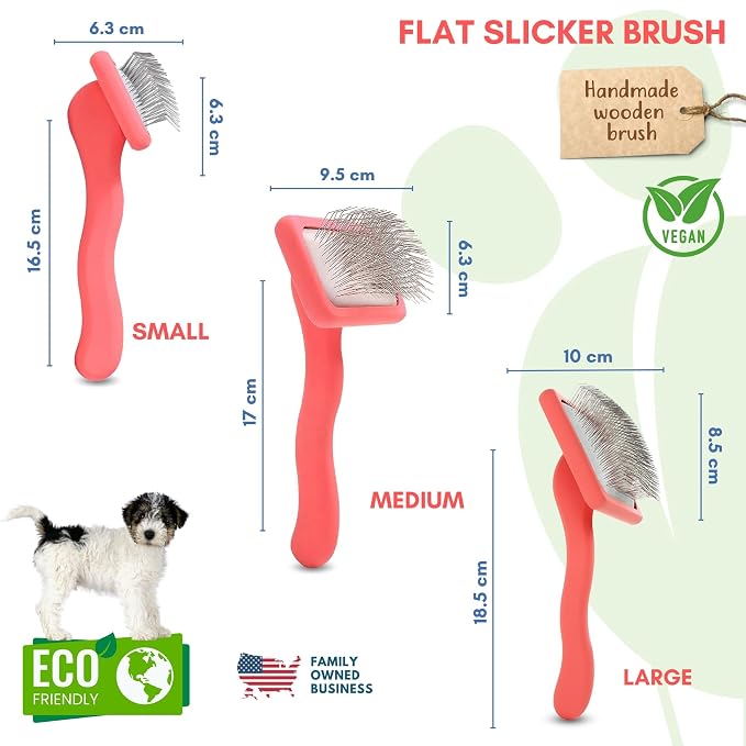 Slicker Brush for Dogs - Long Pin for Poodles, Doodles & Long Haired Dogs, Deshedding & Dematting Tool, Slicker Dog Brushes for Grooming (Coral, Flat Medium)