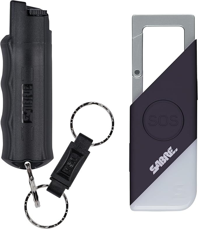 Sabre Pepper Spray - Quick Release Keychain for Easy Carry & Fast Access, Max Police Strength Self Defense OC Spray with UV Dye, 10 Sec. Spray Time, Finger Grip - Faster Aim, 0.54 fl oz,Secure Safety