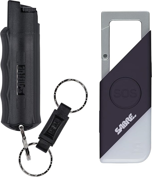 Sabre Pepper Spray - Quick Release Keychain for Easy Carry & Fast Access, Max Police Strength Self Defense OC Spray with UV Dye, 10 Sec. Spray Time, Finger Grip - Faster Aim, 0.54 fl oz,Secure Safety