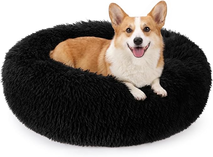 MIXJOY Orthopedic Dog Bed Comfortable Donut Cuddler Round Pet Beds Ultra Soft Washable Dog and Cat Cushion (20''/23''/30'') (30'', Black)