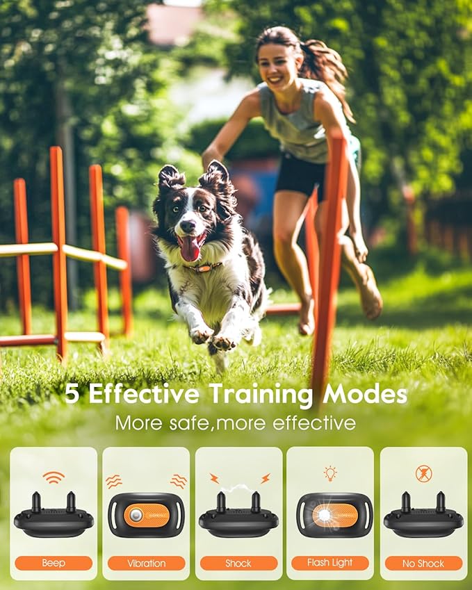 SLOPEHILL Dog Shock Collar,4200FT Dog Training Collar with Remote,IPX8 Waterproof E-Collar with Beep,Vibration,Shock,Flashing Light,No Shock Model,Electric Shock Collar for Dogs,Orange 2PCS