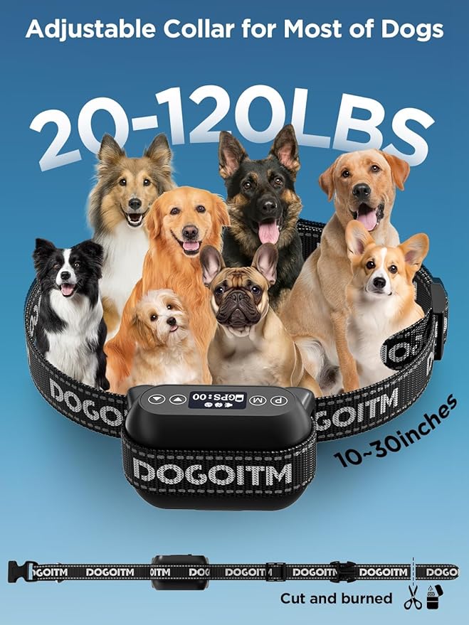 Wireless Dog Fence for 2 Dogs, GPS Dog Collar with 3 Warning Modes, Pet Containment System with Real-time Signal Updates, Electric Dog Fence Collar with Wide Adjustable Range