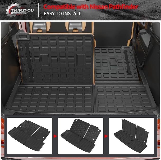 Cargo Mat Compatible with 2022-2025 2026 Nissan Pathfinder Trunk Mat Cargo Liner TPE All Weather Trunk Liner 2024 Pathfinder Accessories (Trunk Mat with Backrest Mat)