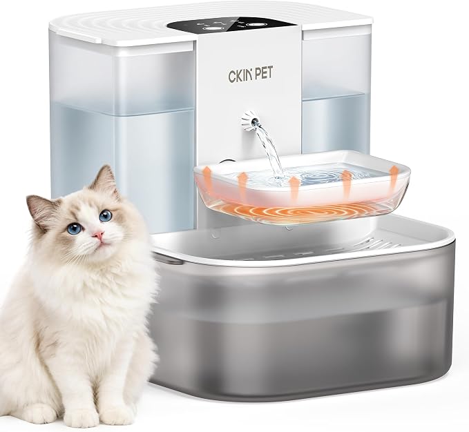 Filterless Heated Cat Water Fountain,4.5L Wireless Pet Automatic Dispenser | Heats Water to 28°C, Timed Dispensing, Wastewater Separation, Food-Grade Ceramic Bowl, 4000mAh Battery, Remote Control