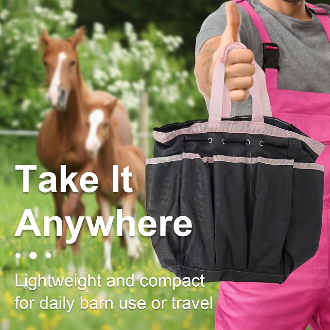 Horse Grooming Kit 13 Pack, Horse Brushes for Grooming Supplies Set with Tote Bag, Horse Tack Supplies with Gloves & Brush for Equine Care and Bathing (Pink)