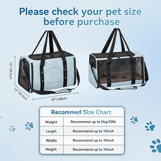 PETSFIT Large Cat Carrier with Patented Safety Buckles,Big Cats Up to 20 lb | Secure Carrier for Safe Driving, Lockable Zippers, Safety Tether, Travel Pet Carrier for Trips & Vet Visits, 19 x 12 x 12