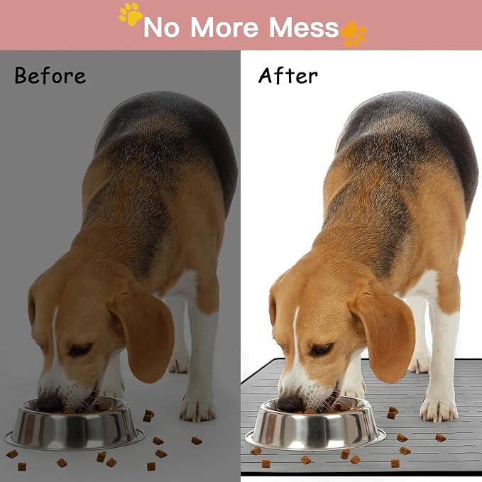 Largest Dog Food Mat, 48"x32" Silicone Dog and Cat Mat for Food and Water Bowls, Thinken Waterproof Non-Slip XXXL Pet Feeding Mat for Floors (Grayish White)