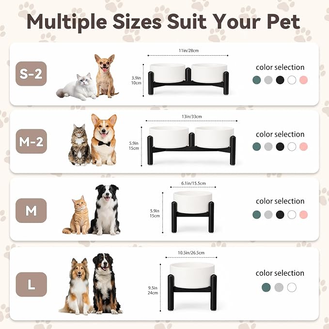Raised Ceramic Dog Bowl Set with Stand, 2 Cups Elevated Dog Food Stand | 6.1'' Single Dog Food or Water Bowl Set, Non-Slip Dog Feeding Dishes for Small to Medium Breeds, 28.75 OZ, Black