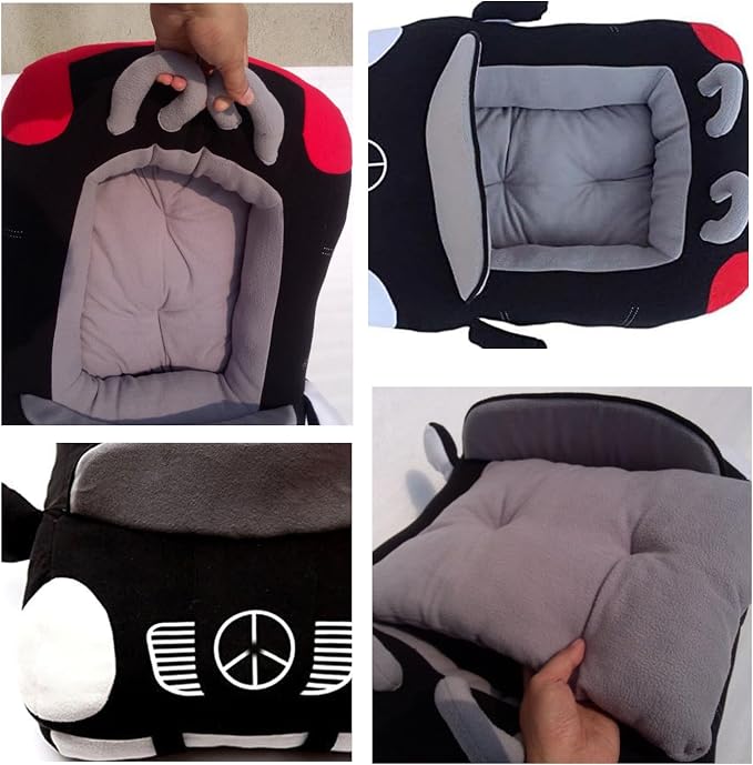 Sports Car Shaped Pet Dog Cat Bed, Fashionable Deluxe Cozy Cute Car Pet Bed Design, Soft Upholstered Plush Sofa, Durable Washable Anti-Slip Bottom Dog Beds (Contains Cushion) (Black)