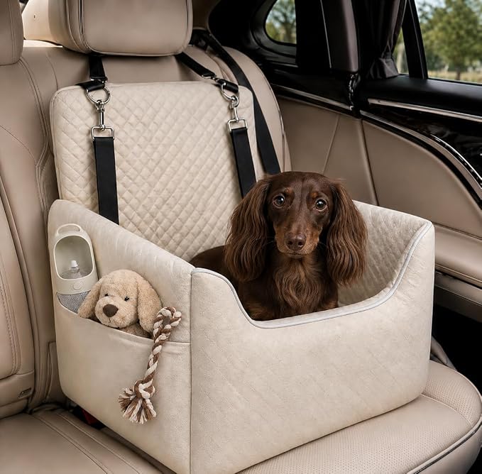 ALL GOOD PET SUPPLIES Dog Car Seat for Small/Medium Dogs Under 35lbs | Soft Memory Foam Booster Car Seat with Detachable Washable Cover and Cushion, Puppy Dog Car Bed
