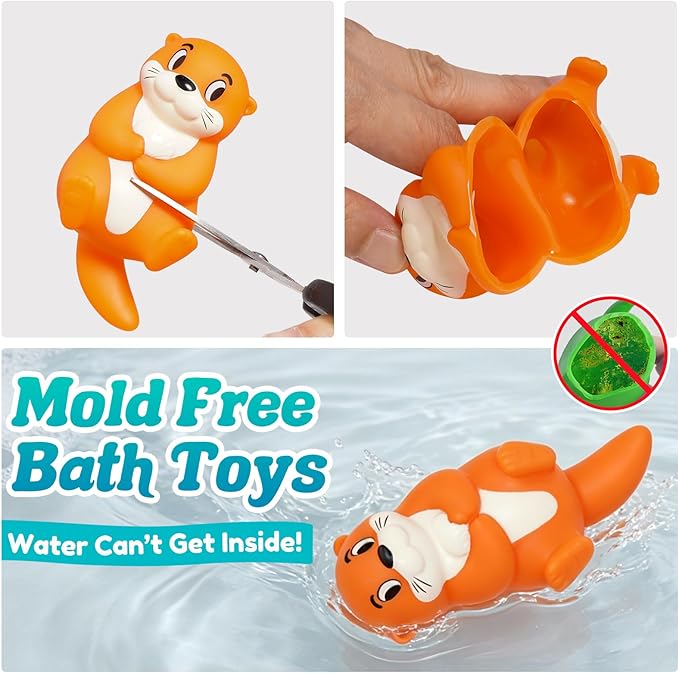 Mold Free Bath Toys for Kids Ages 1-3,6Pcs No Hole River Baby Bath Toys Design Keeps Moisture Out, Toddler Learn Crab Ducks Animal with Soft Squeeze Bathtub Toys,Pool Toy