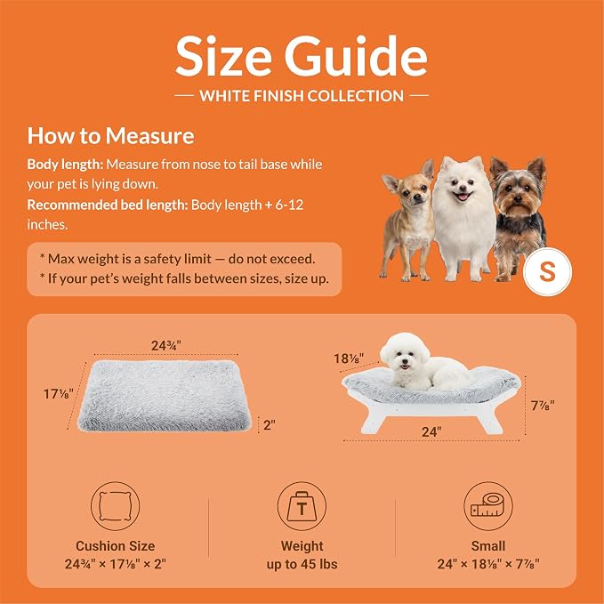 Elevated Wood Dog Bed Frame Mat Set, Whitecolor, Small | Raised Sturdy Attractive Dog Sofa Couch Furniture,45 lb