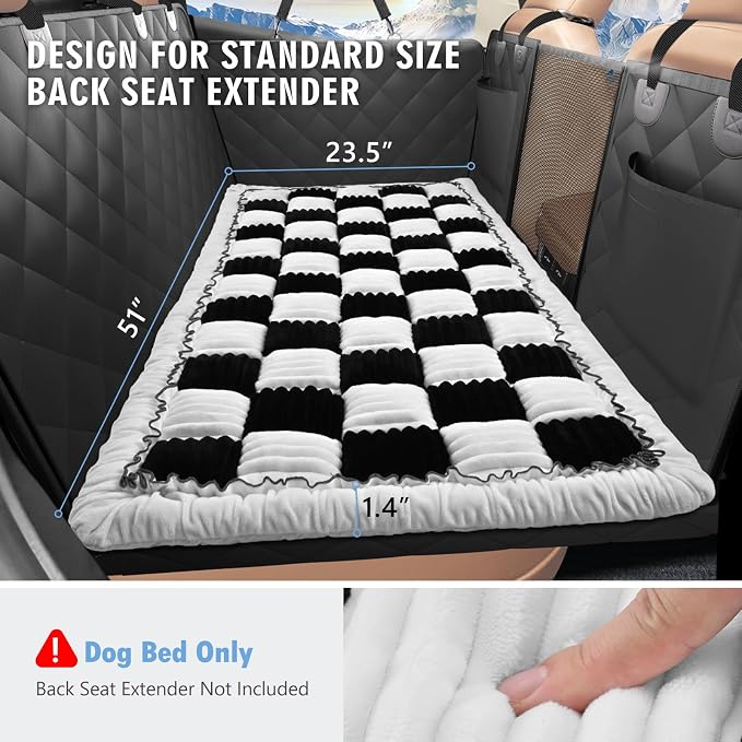Dog Bed for Car Back Seat, Non-Slip Backseat Pet Mat Standard | Soft Blanket for Travel, Plaid Flannel, Quilted PP Cotton Filling, Non-Slip Backing, Machine Washable, Fit Backseat Extenders