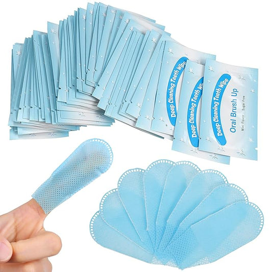 Beavorty Finger Brush Teeth Wipes 50 Pcs Disposable Deep Cleaning Teeth Wipes Deep Teeth Cleaning Finger Oral Wipes for Oral Brush Ups Mini Toothbrush, Individual Package