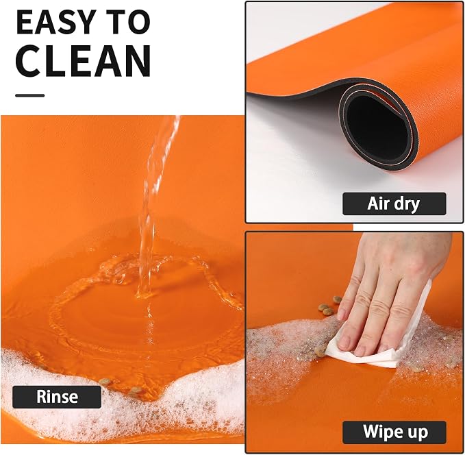 HotLive Dog Food Mat - Absorbent Cat Mat for Food and Water, No Stains Pet Feeding Bowl Mat, Easy to Clean Pet Placemats, Quick Dry Dog Water Dispenser Mat for Messy Drinkers | Orange 18"x34"