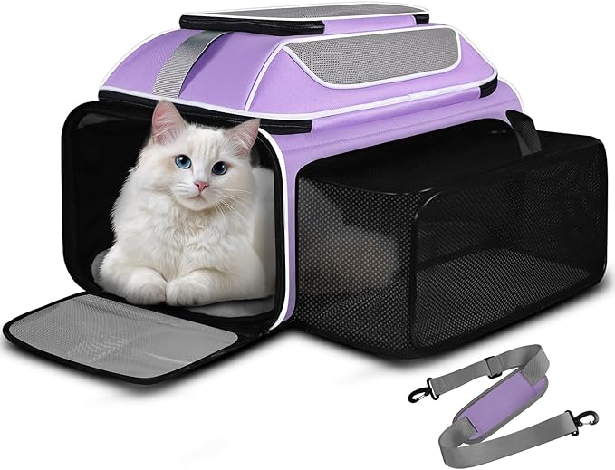 Top and Side Expandable Pet Carrier Airline Approved, Purple | 19"L x 13"W x 9"H, for Southwest Allegiant Airlines, Lockable Safety Zippers and Anti-Scratch Mesh, Pets Under 12 lbs