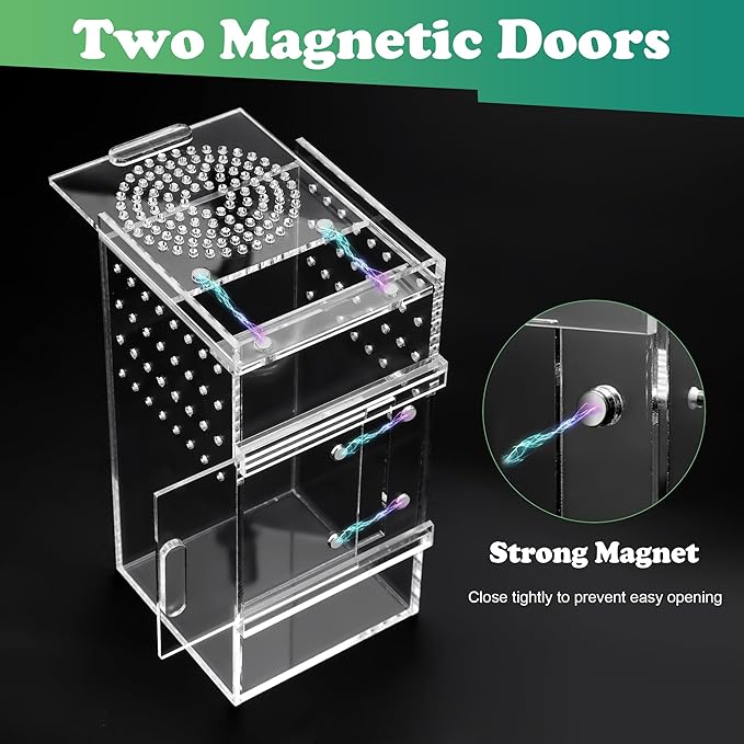 Jumping Spider Enclosure, 3x3x6 Inch Acrylic Terrarium with Magnet Opening Door & Tweezers, Suitable for Tarantula & Praying Mantis