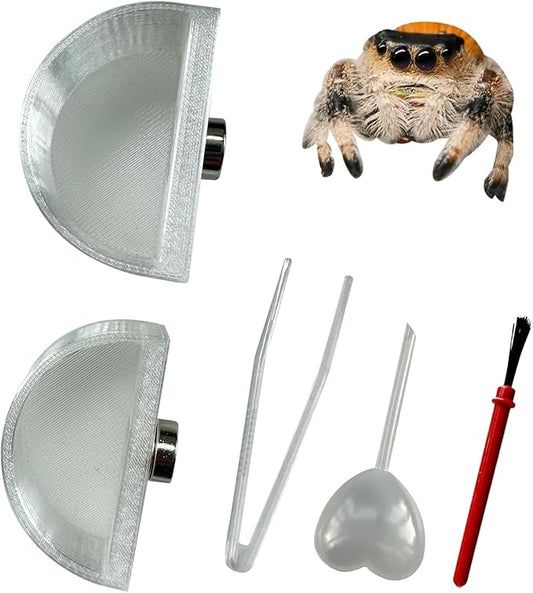 2 PCS Jumping Spider Feeding Dish, Tiny Food Dishes Water Dish with Tweezers，Eyedropper and Cleaning Brush for Jumping Spider, Tarantula and Other Small Pets, Half Round
