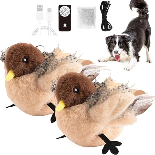 Flying Bat Dog Toy, 2026 New Flying Bat Toy for Dogs, Flapping Wings Interactive Pet Toy with Chirping Engages Cats and Dogs, Detachable USB Rechargeable, Hanging and Ground Play ，Bird：2PCS