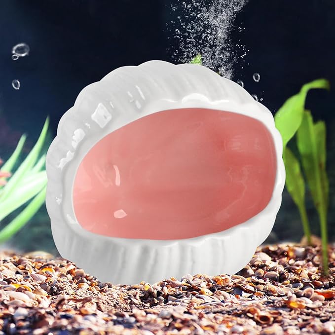 AnRui Cute Ceramic Aquarium Decorations Large Conch Shell-Shaped House Thematic Betta Fish Tank Accessory Decor Ornament Hideout Cave for Fish Playing or Hiding, Pink