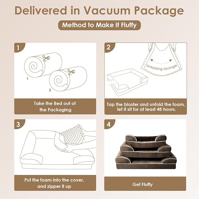 EHEYCIGA Orthopedic Dog Beds for Extra Large Dogs, Waterproof Memory Foam XL Dog Bed with Sides, Non-Slip Bottom and Egg-Crate Foam Big Pet Couch Bed with Washable Removable Cover, Brown