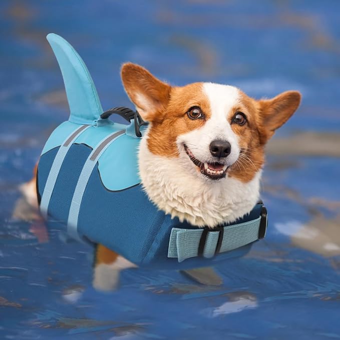 Dog Life Jacket High Flotation, Reflective Dog Life Vest for Swimming, Adjustable Dogs Life Preserver Rescue Handle Spring Summer Pool for Small, Medium, Large Dogs (Ocean Blue,S)