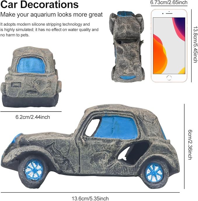 Virekm Aquarium Decorations, Aquarium Decorations for Fish Tank - Realistic Resin Rock Cave Hideouts, Safe Fish Tank Ornaments with Natural Design for Betta, Goldfish, Shrimp - Easy to Clean (car)