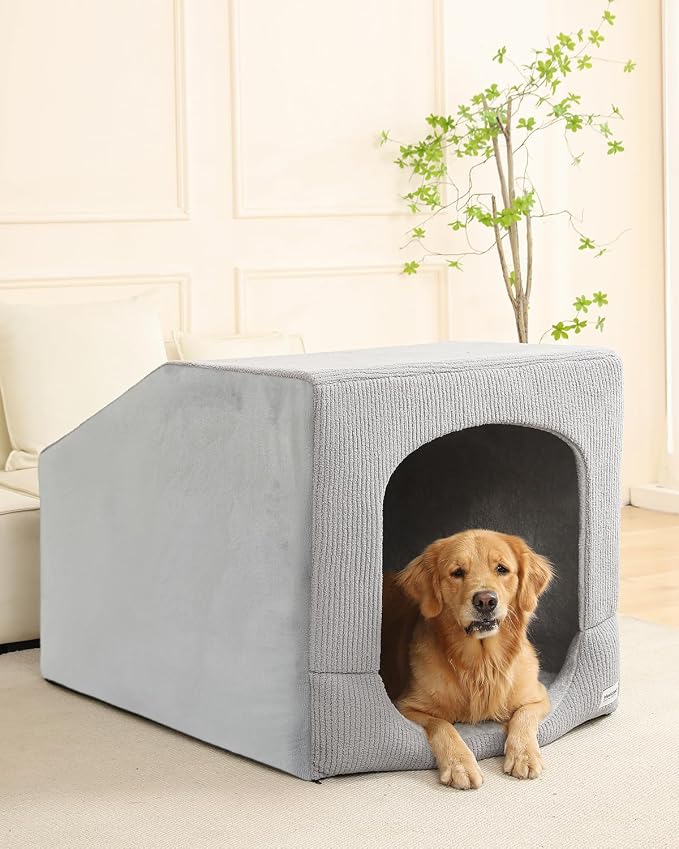 Hovicaed Indoor Dog House Extra Large Sized Dog Tent with Cave Bed 42x30ins | Enclosed Covered Dog Bed With Washable Removable Cover Pet Orthopedic Egg-Crate Foam Cushion Sturdy Frame Inside Dog House