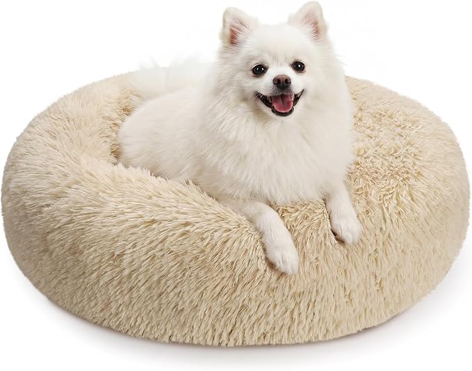 MIXJOY Orthopedic Dog Bed Comfortable Donut Cuddler Round Pet Beds Ultra Soft Washable Dog and Cat Cushion Bed (23'', Ivory Beige)