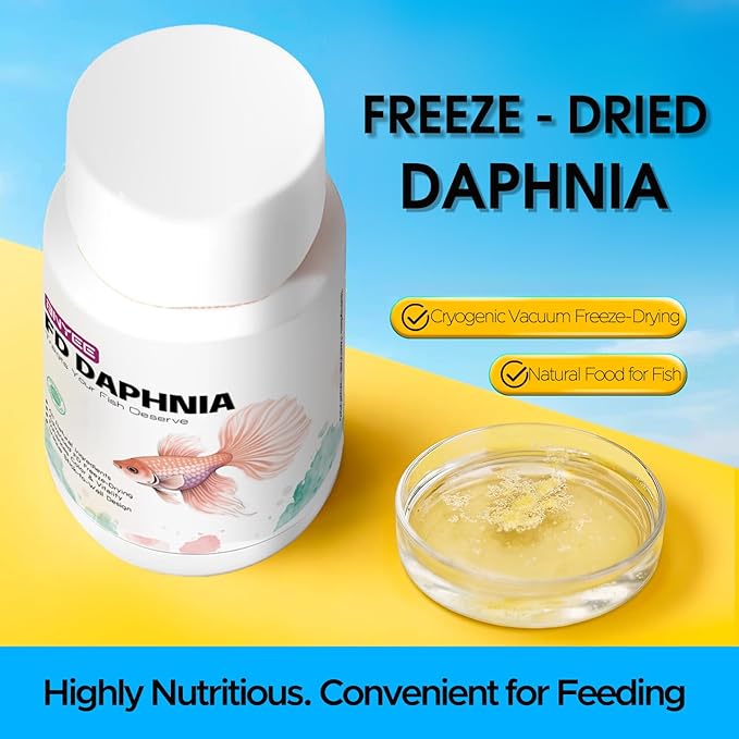 Daphnia All Natural Tropical Fish Food for Small to Medium Sized Saltwater & Freshwater Fish - Betta Guppy Discus Cichlids Discus Goldfish Angel Fish
