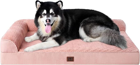 EHEYCIGA XXL Dog Bed Memory Foam, Orthopedic Giant Dog Bed Jumbo with Washable Removable Cover, Waterproof Pet Sofa Couch with Nonskid Bottom, 48x35x7.5, Pink | Washable Removable Cover, Waterproof Flat Pet Sofa Couch with Nonskid Bottom, 48x35x7.5