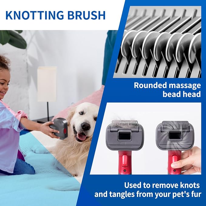 2-in-1 Pet Grooming Kit Compatible with Dyson V7 V8 V10 V11 V15 Cleaner | Dog Hair Vacuum Attachment Removes Loose Hair Dander Undercoat Tangles Self-Cleaning with Extended Vacuum Hose Trigger Lock