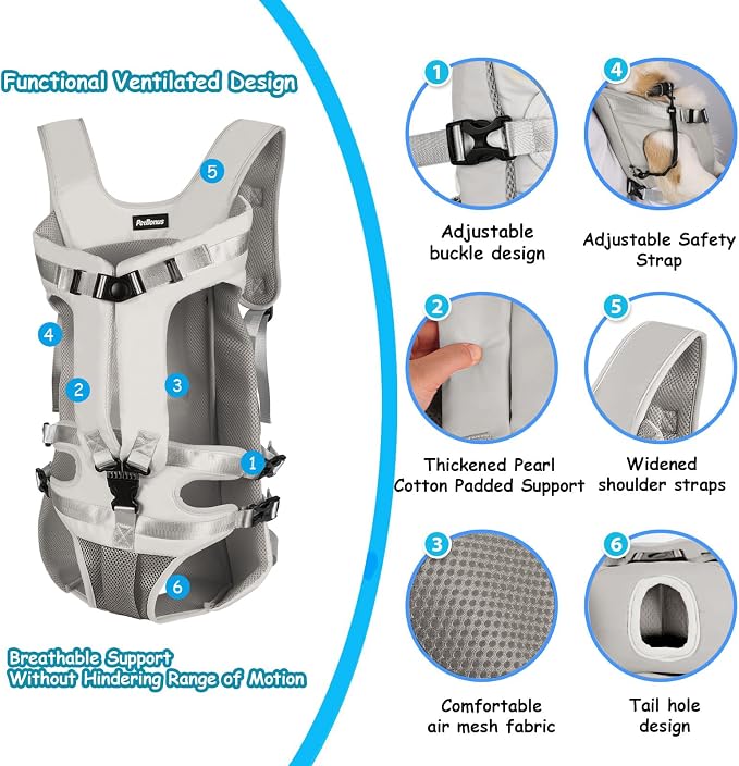 PetBonus Pet Front Dog Carrier Backpacks, Adjustable Pet Backpack, Legs Out Easy-fit Puppy Chest Carrier for Medium Small Dogs, Hands Free for Hiking, Cycling (Grey, XL) | Hands Free, Adjustable, Safety Strap, Walking Hiking Cycling Motorcycle bag, For...