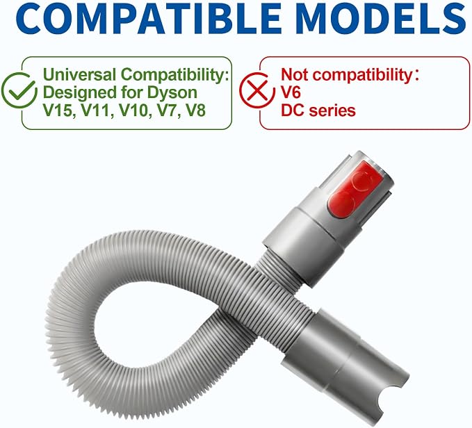 Extension Hose Attachment Compatible with Dyson V7 V8 V10 V15 Cleaner | Flexible Extension Hose Mattress Tool Stiff Brush Soft Bristle and Flexible Crevice Tool for Home Cleaning