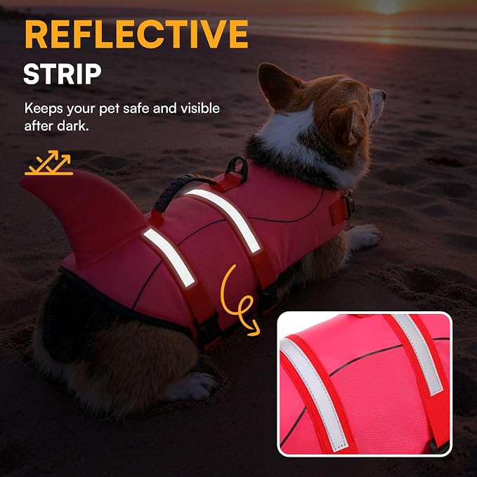 Dog Life Jacket High Flotation, Reflective Dog Life Vest for Swimming, Adjustable Dogs Life Preserver Rescue Handle Spring Summer Pool for Small, Medium, Large Dogs (Rosepink,M)