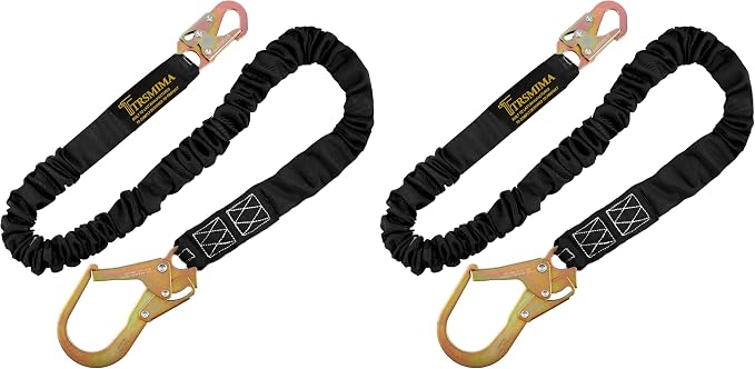 TRSMIMA Safety Harness Lanyard Retractable - Fall Protection Climbing Tree Strap 6 FT Single Leg Internal Shock Absorbing with Hook | Fall Protection 6 FT Single Leg Internal Shock Absorbing with Snap Hook