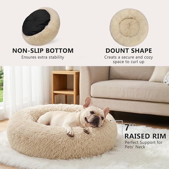 MIXJOY Orthopedic Dog Bed Comfortable Donut Cuddler Round Pet Beds Ultra Soft Washable Dog and Cat Cushion Bed (23'', Ivory Beige)