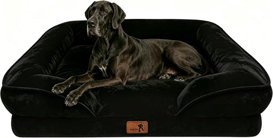 Spotted Play Orthopedic Dog Bed with Sides - Sofa Beds for Extra Large Dogs, Supportive Foam Pet Couch Bed with Washable Removable Cover, Waterproof Lining and Non-Slip Bottom, Black - XXL