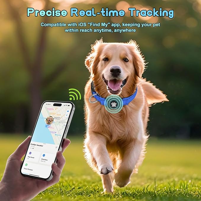 GPS Dog Collar Tracker 2-in-1,Reflective Waterproof Pet Collar,iOS-Only,No Monthly Fees,Unlimited Range,Dog Tracking Collar Pet Tracker,for Small Medium Large Dogs(S (12.6"-16.5"), Blue)