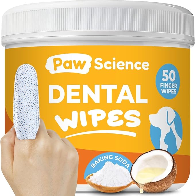 Paw Science Dog & Cat Teeth Cleaning Wipes - Dental Finger Wipes for Cats & Dogs - Pet Toothbrush & Tooth Brushing Kit - Effective Teeth Cleaner (Unscented)