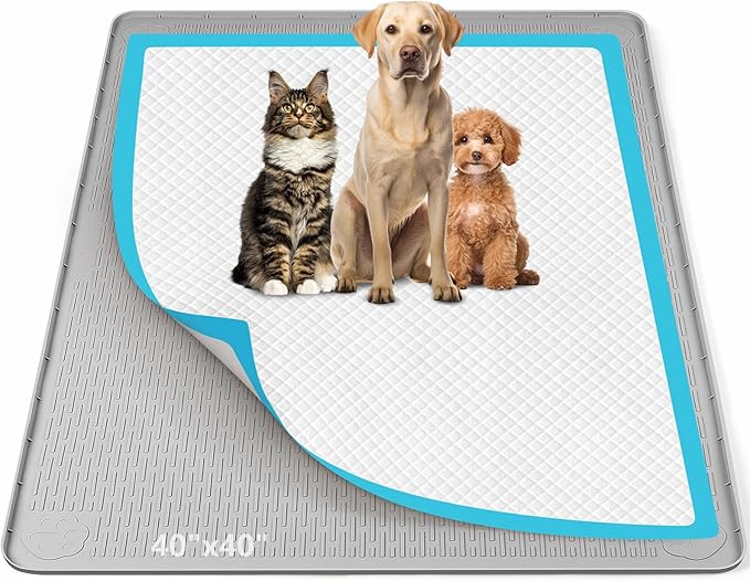 Pee Pad Holder for Dogs 40''x40'' Silicone Puppy Pee Pad Tray, Light Grey | Extra Large Dog Potty Tray Leak-Proof, High Edge, No Spill Training Pads for Floor Protection, No Pee Pads