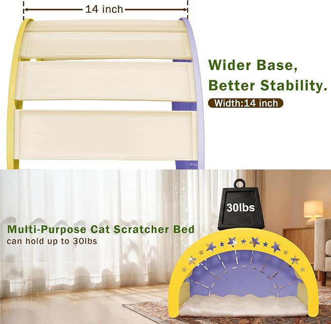 Cat Scratcher Bed, 3 in 1 Design-Bed, Scratcher, Hideaway Cave | with Elevated Sisal Pad & Reversible Fleece Mat,Sturdy HDPE Lounge for Indoor Cats, Tool-Free 30s Assembly, Supports 30 lbs