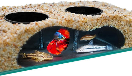 NUPICK Black Underground Aquarium Cave Tunnel, PETG 3D Printed Fish Tank Cave Hideout with Smooth Surface, Two-Hole Aquarium Tunnel, Fish Tank Decor for Bettas, Shrimp, Corys, Loaches, Guppie, Snails