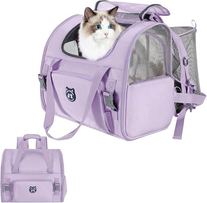Expandable Cat Carrier Backpack for Large Cats - Airline Approved Pet Carrier Backpack for Small Dogs, Hiking & Travel, Waterproof with Breathable Mesh, 22lbs Capacity (Lavender, Large)