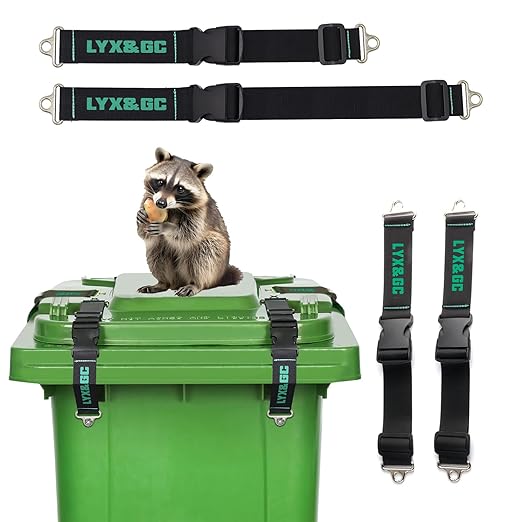 LYX&GC Trash Can Locks for Animals, Raccoon Bear Proof Trash Can Lock, Easy to Install, Long Lasting Strap Lid Garbage Can Lock for Out Door Garbage Can - 4PCS