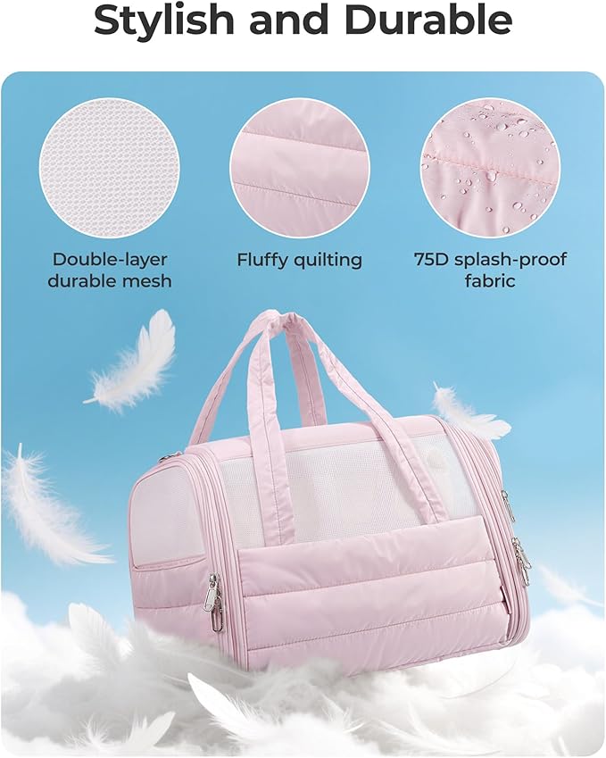 BAGSMART Cat Carrier: Soft-Sided Pet Carrier for Small Medium Cats Dogs Puppy Quilted Collapsible Puffy Travel Bag Up to 20 Lbs Mist Purple