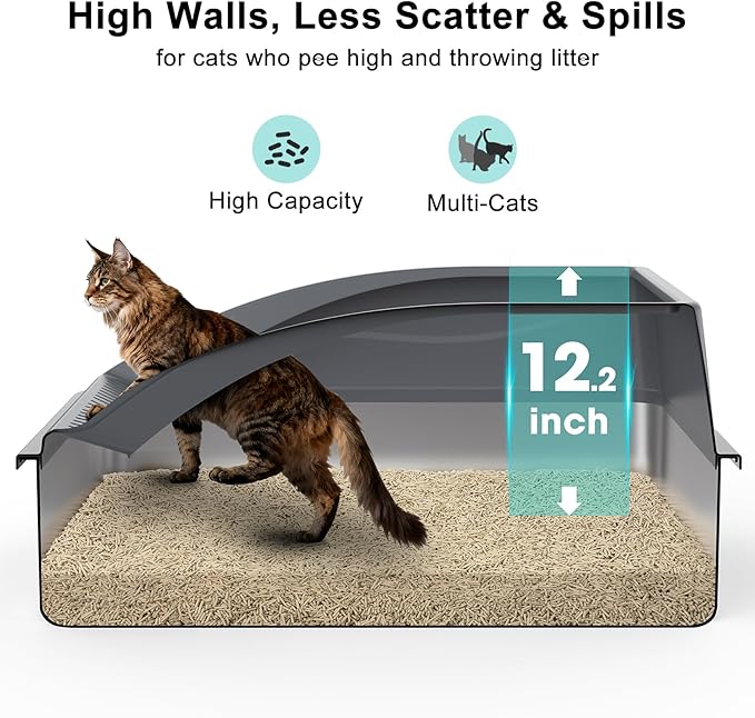 AIPERRO Stainless Steel Litter Box Extra Large for Big Cats and Multi-Cats | Jumbo Extra Large Metal Cat Box with High Sided Lid, Anti-Urine Leakage, Non-Stick,Include Litter Scoop