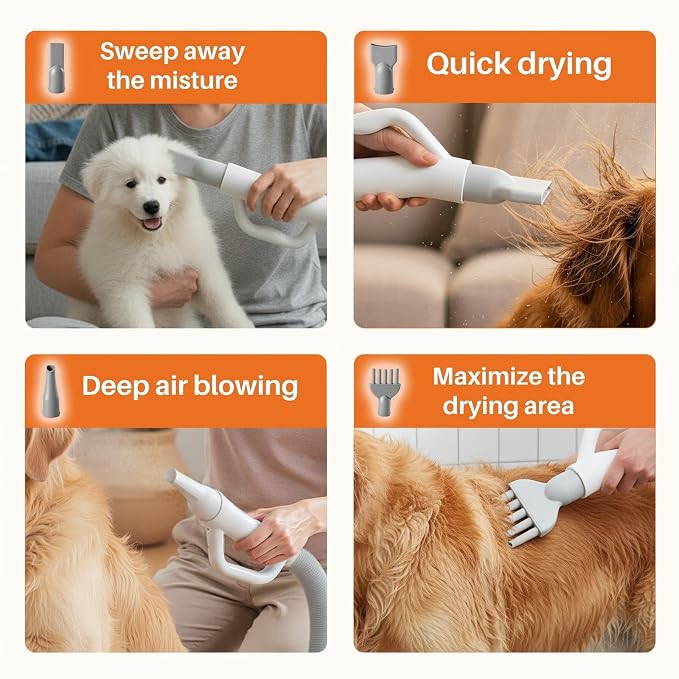 NEWBULIG Dog Hair Dryer with Heater for Grooming, High Velocity Speed | 1550W Dog Blow Dryer, Temperature Adjustable Dog Blower Grooming, White